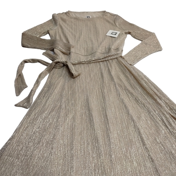 Anne Klein Women's Tan/Gold Metallic Longsleeve Dress Size 12 NWT - Picture 10 of 16